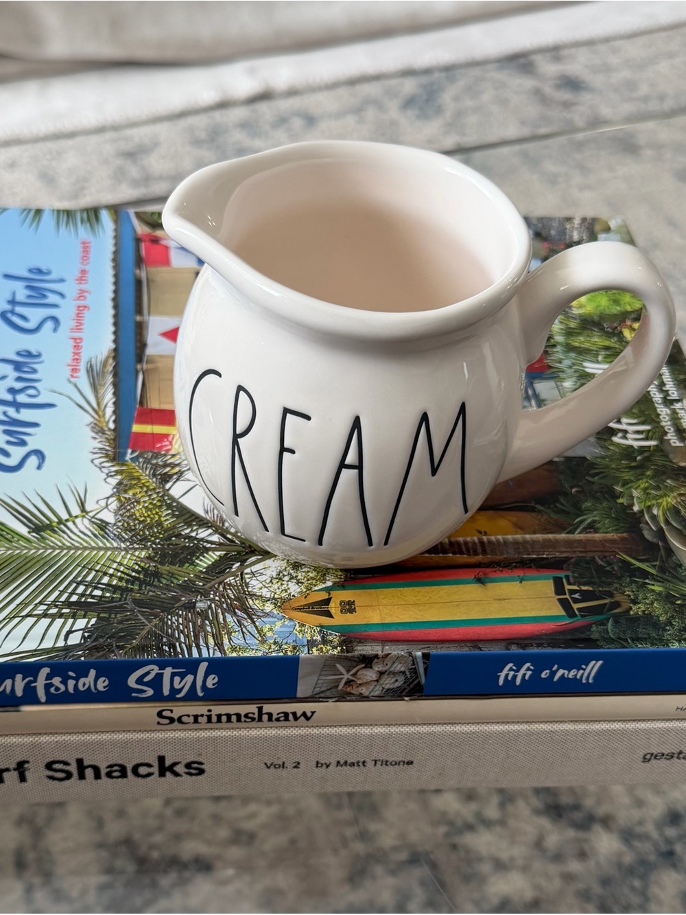 Rae Dunn White Ceramic Pitcher with Black 'CREAM' Lettering